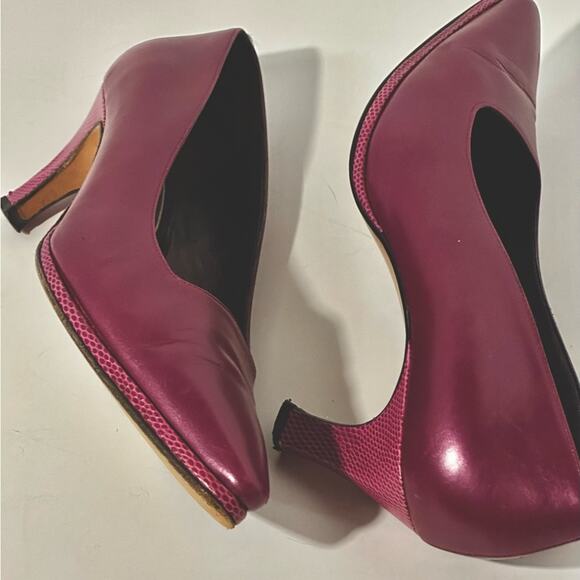 PHYLLIS POLAND 90’s DESIGNER BURGUNDY PINK PUMPS Stunning Snake Heels Edges 8B - Picture 10 of 14